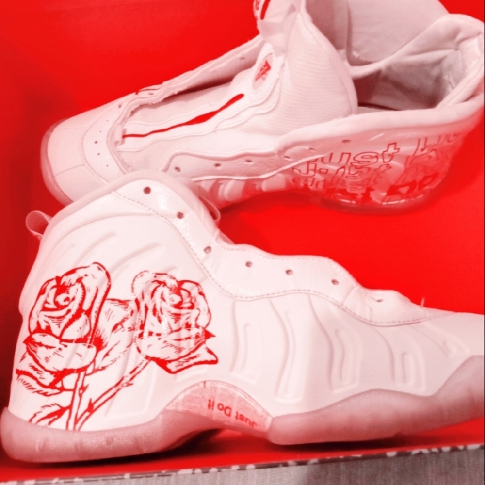 Jordan White and Red High-Top Sneakers